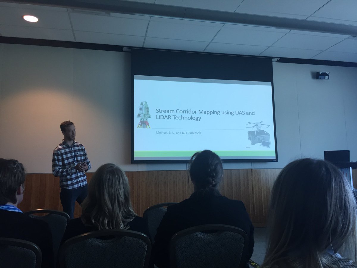 KirstenGrant3's tweet photo. Ben Meinen of @DTR_MASA_LAB presenting on stream mapping using UAS and LiDAR technology at #CGU2018 @derektrobinson https://t.co/qF0NQqSBPl