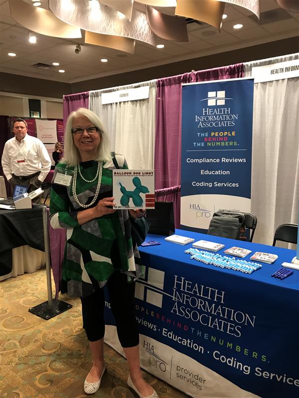 HIACode's tweet photo. @MaHIMAResources, we hope everyone enjoyed the #MAHIMA Annual Conference as much as we did. Congratulations to Georgette Wilson from Anna Jacques Hospital! Georgette was the lucky winner of a $50 gift card and her very own blue dog. #hiacode #AHIMA https://t.co/01nRGw8Vu0