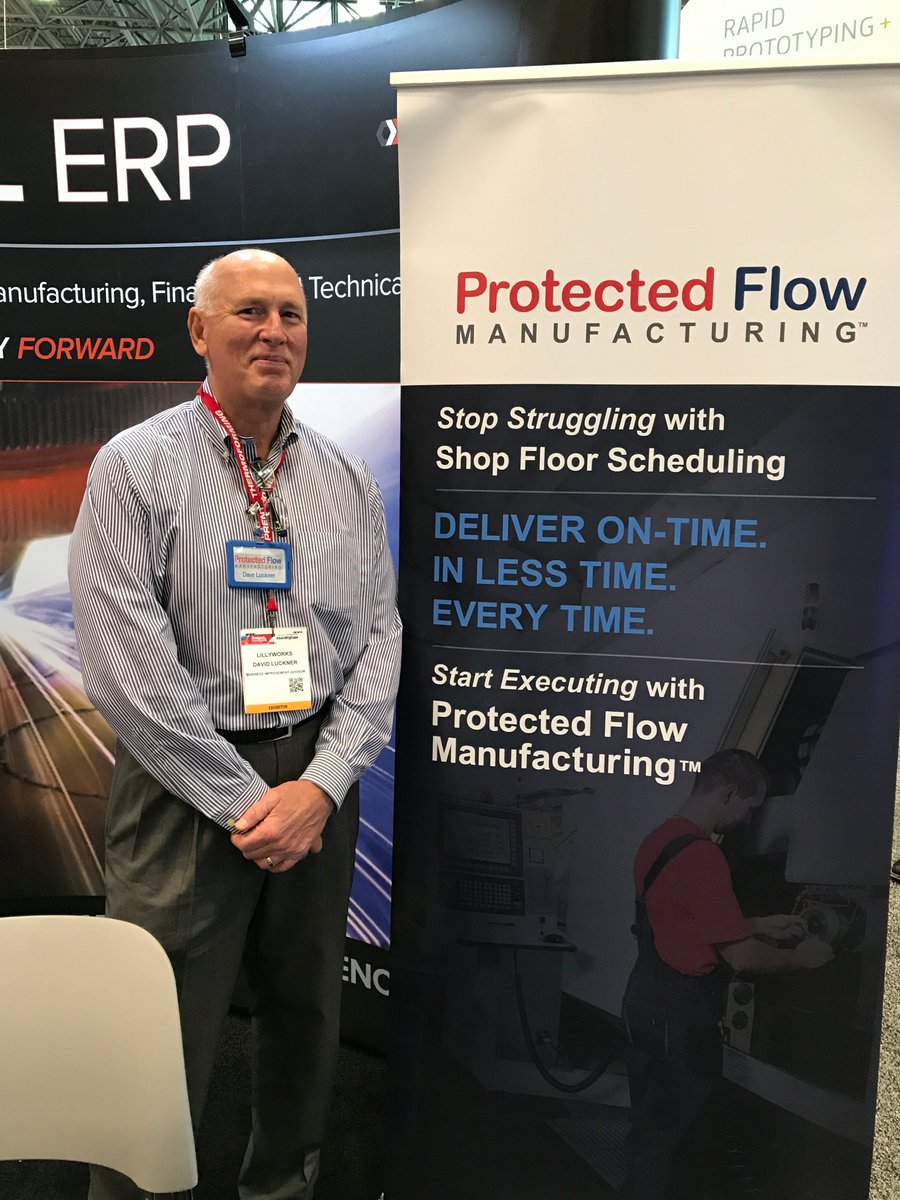 Protected_Flow's tweet photo. Dave and Protected Flow Manufacturing enjoying the day at the Atlantic Design &amp; Mfg Show in NYC today - Booth 315!  If the manufacturing scheduling process in your current #ERP isn't giving you the results you need - plug in PFM to deliver on-time, everytime! #Manufacturing https://t.co/xQY0duc3e5