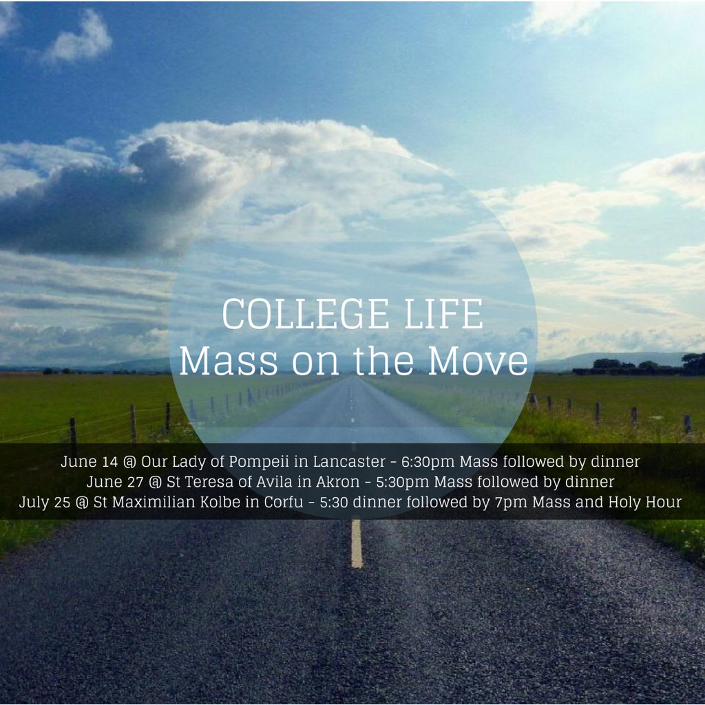 IchthusYM's tweet photo. Hey college lifers! Reminder there is no bonfire and bible study tomorrow night, but Thursday is our first #Massonthemove! Meet at Our Lady of Pompeii (158 Laverack Ave, Lancaster) for 6:30 Mass &amp; dinner after with Fr Dave! Rsvp to Betsy @ (716)775-7496 ASAP #qofhcollegelife https://t.co/L14bjbCC0q