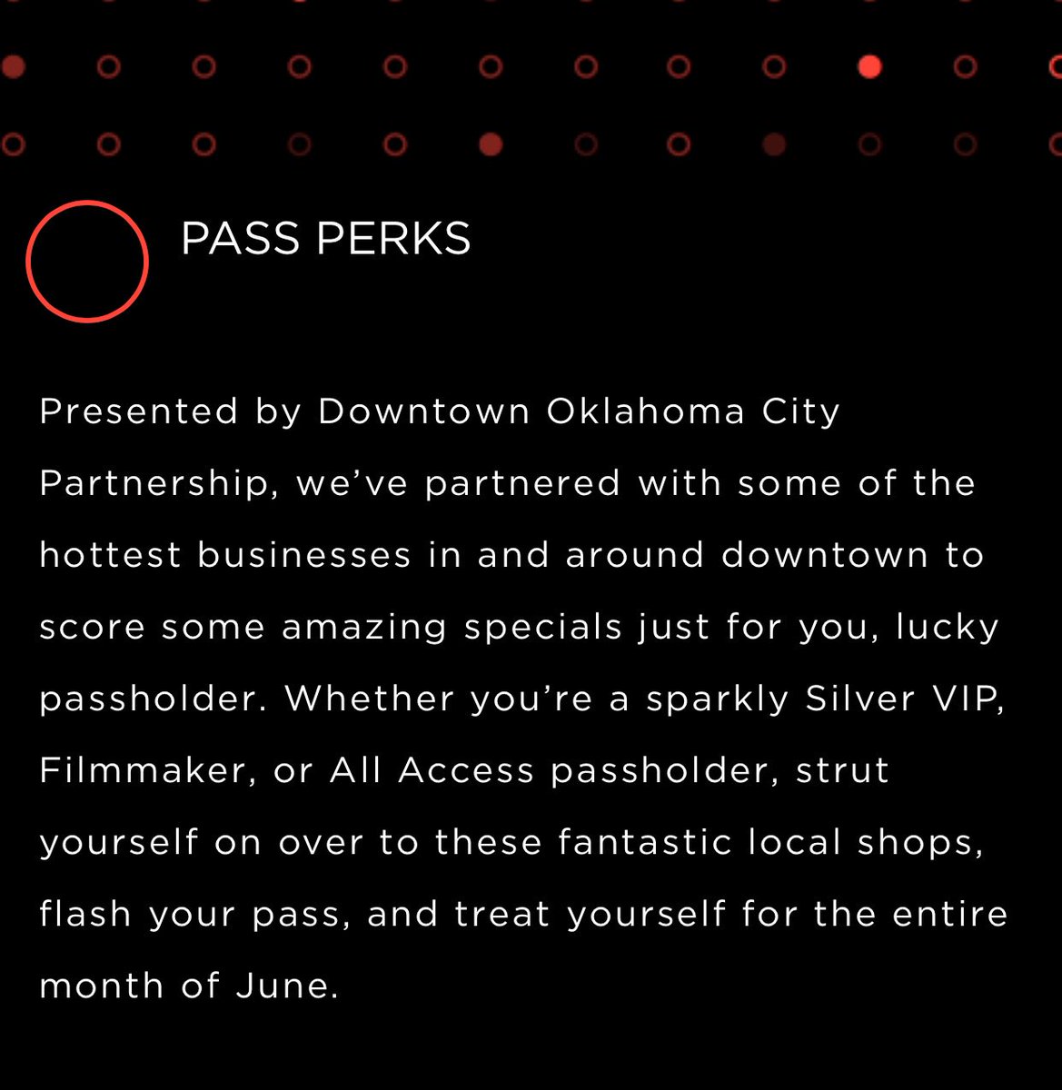 deadcenter's tweet photo. deadCenter Film Festival might be over, but passPerks aren’t! Use your pass for a discount at select businesses throughout the entire month of June. https://t.co/L7RdER8zv7 #passPerks #dCFF18 https://t.co/K20hgfb5GQ