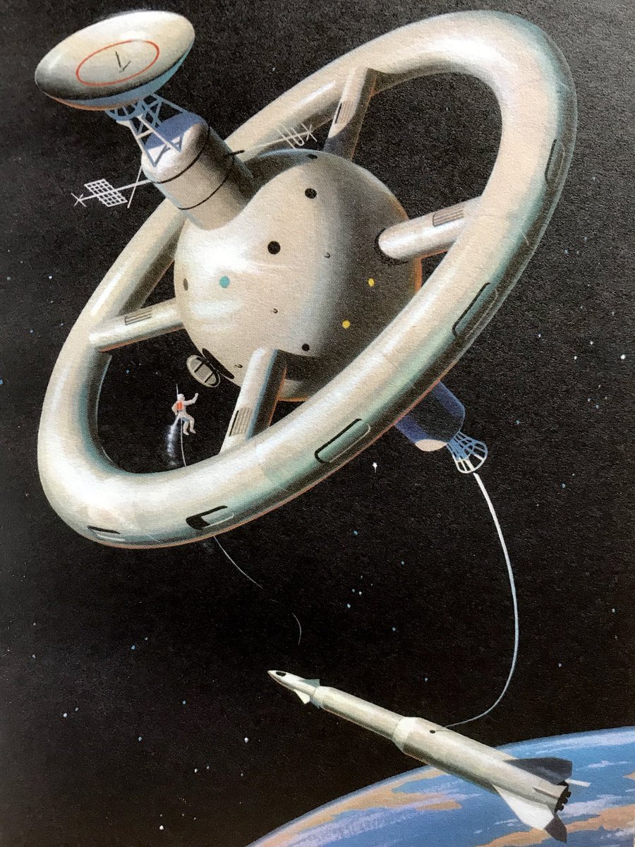 LBFlyawayhome's tweet photo. The modern world in old Ladybird. 
“A possible space station in orbit” (1964)
#BKnight https://t.co/R9s8lX2rdr