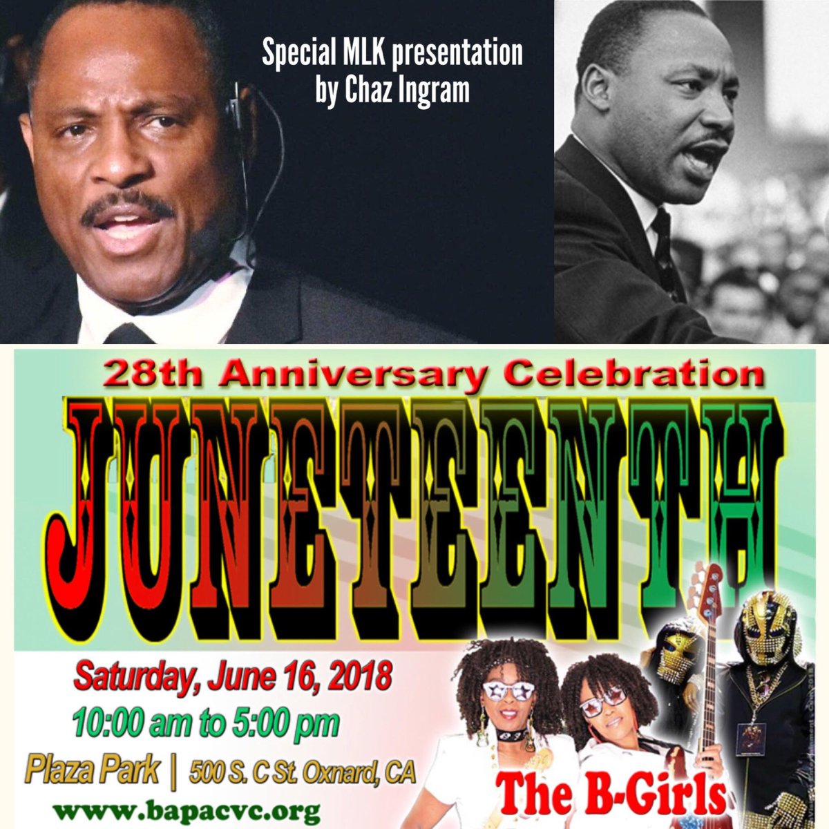 BAPAC_VC's tweet photo. Don't miss the #Powerful reenactment of #DrMartinLutherKing famous speech by actor @chazingram. Chaz, is a #motivationaspeaker and LA #actor who recently starred on stage as the former #civilrights leader in @martindutycalls. #JuneteenthOxnard #Juneteenth @CityofOxnard #MLK https://t.co/VeL2hxJwRx