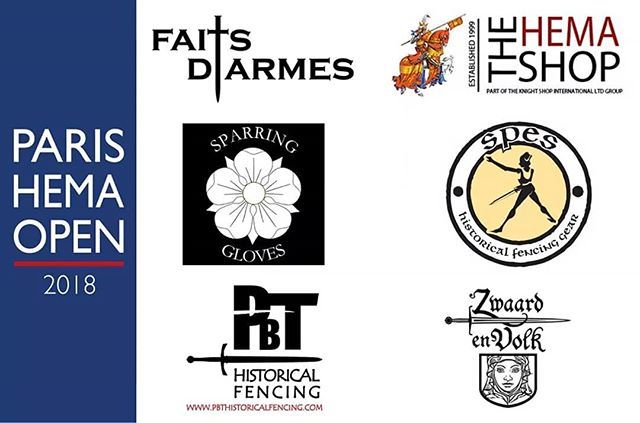 parishemaopen's tweet photo. [ENG] The 2018 Paris HEMA Open is proud to be supported by amazing sponsors who will be providing prizes for our competitions’ medalists:

Faits d'Armes
The Knight Shop International Ltd
Sparring Gloves
SPES Historical Fencing Gear
PBT Historical Fencing
Zwaard en Volk

Go a… https://t.co/1J3I47aeKi