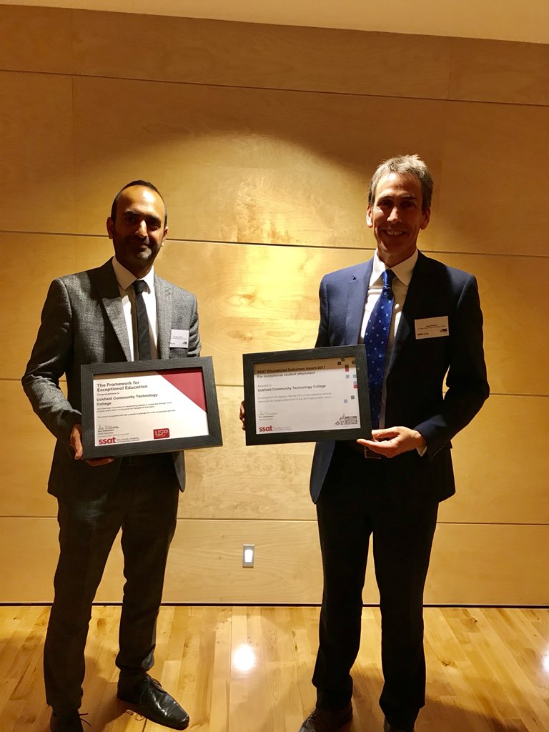 UckfieldCollege's tweet photo. Very pleased to receive these 2 awards on behalf of all the hard working staff and students at UCTC #ssat #outstandingGCSE’s #lovelearningforlife #leadership https://t.co/qKwOixTplt