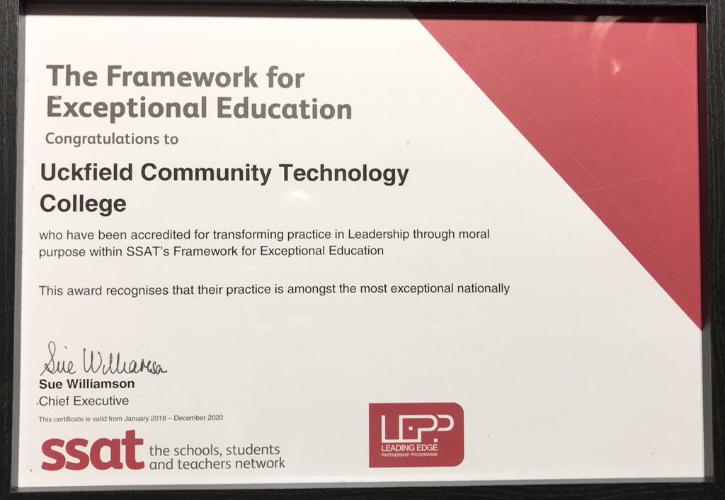 UckfieldCollege's tweet photo. Very pleased to receive these 2 awards on behalf of all the hard working staff and students at UCTC #ssat #outstandingGCSE’s #lovelearningforlife #leadership https://t.co/qKwOixTplt