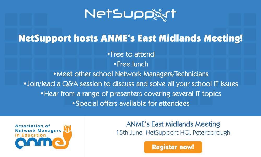 NetSupport_Matt's tweet photo. The ANME East Midlands Meeting is this Friday at NetSupport HQ! Register to attend for free before it's too late!

https://t.co/zhiPh7Kv9T https://t.co/zdxV1970CM