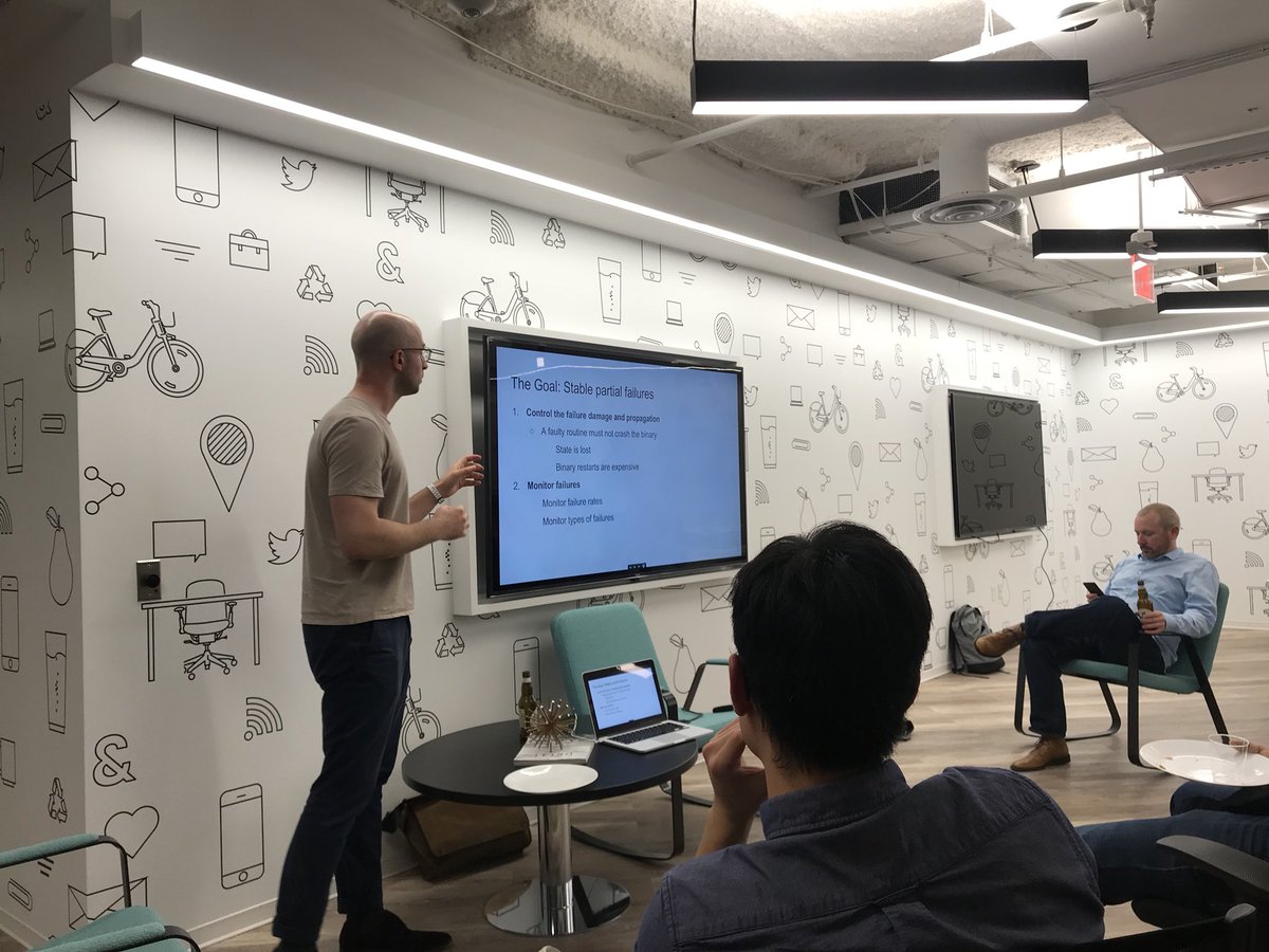 snowboardvstree's tweet image. Here at @GolangDC with Chan Kim from our backend team. Excellent first talk of the evening from @a_little_srdjan on stable partial failures in distributed systems.