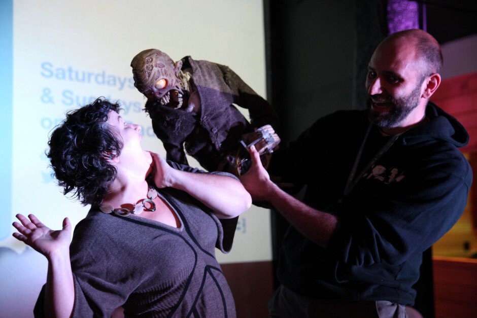 OPBWonder's tweet image. “Can you just keep it over there, on that side of the stage?” When @aprilbaer met Zed of #Puppetcore #films #EOFF - hear it at 10 today
