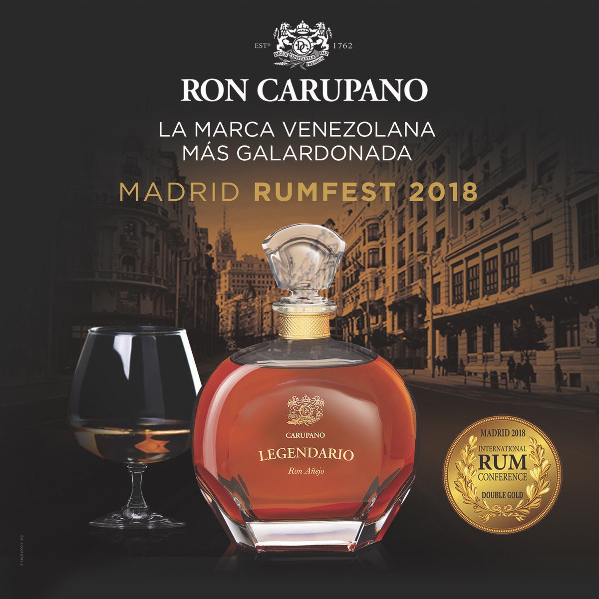 Estamos muy orgullosos porque #RonCarúpano fue la marca venezolana con más galardones en el Madrid RumFest 2018. Entre los reconocimientos, recibimos la Doble Medalla de Oro para #RonCarúpanoLegendario en la categoría Súper Premium. Seguimos dejando el nombre de Venezuela en alto
