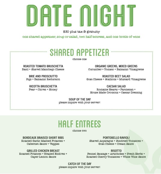 It's Tuesday! Another Date Night at Fig Tree Cafe in Liberty Station 😊 Enjoy one Shared Appetizer and two Half Entrees together ❤️️