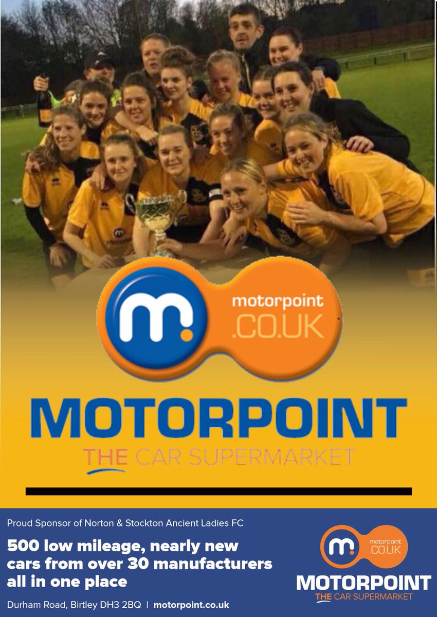 NortonLadies's tweet photo. Norton &amp; Stockton Ancients Ladies FC are delighted to announce that Motorpoint will carry on as main sponsor for the coming 2018-19 season, we would like to thank everyone at @motorpoint for their continued support. https://t.co/QMeENDLrDH