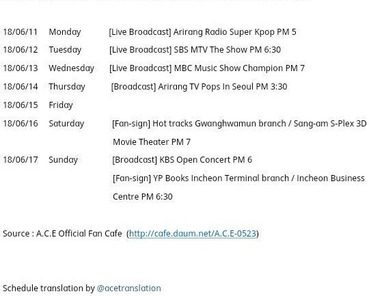 aceturkey7's tweet image. [120618] #ACEPROGRAM

A.C.E&apos;in bir haftalık (11-16 Haziran) programı!~
