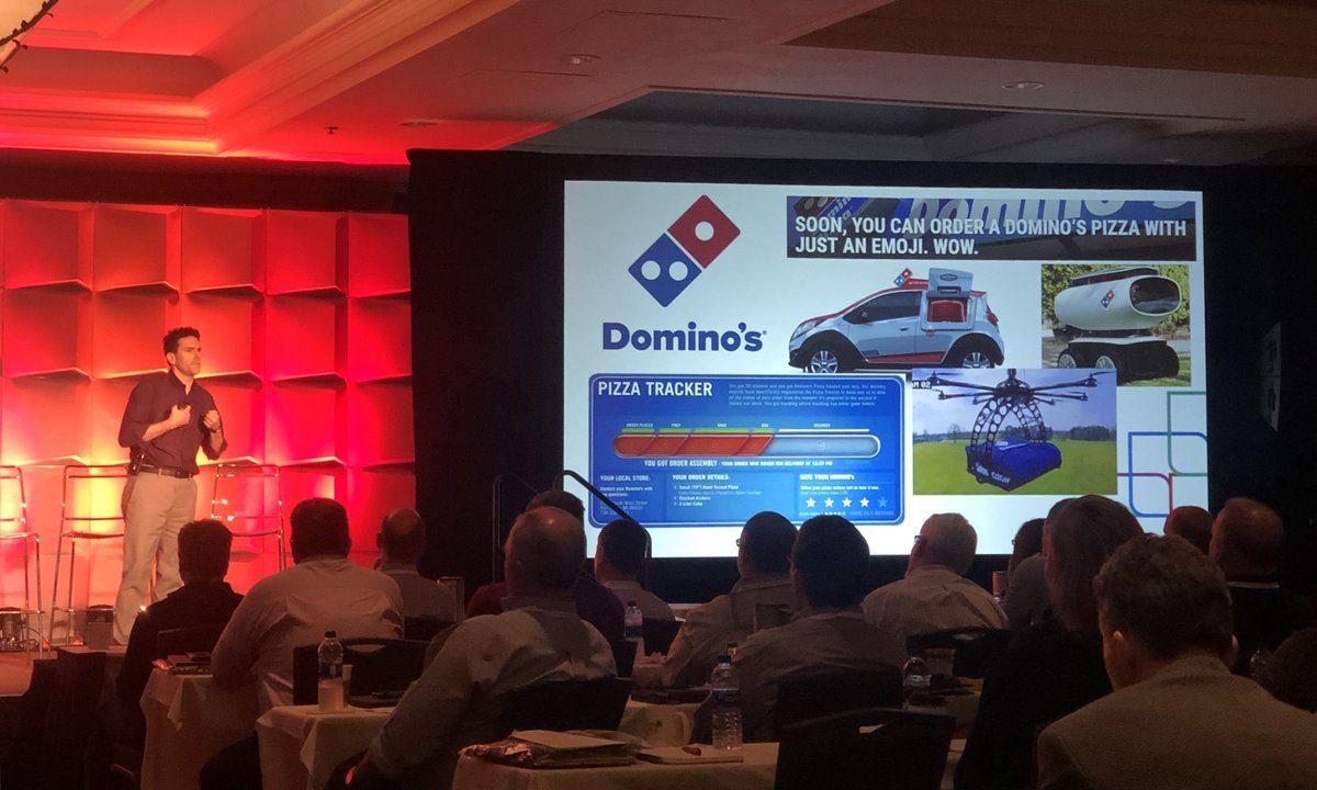 MHollandCo's tweet photo. M. Holland’s IT Director Neil Goodrich argues that @dominos is a delivery company first, pizza maker second. They’ve brilliantly made ordering pizza easier than any other. It’s not just your product, it’s your service that matters. #MHBC18 #BeUnstoppable https://t.co/0JJ93IRWhh