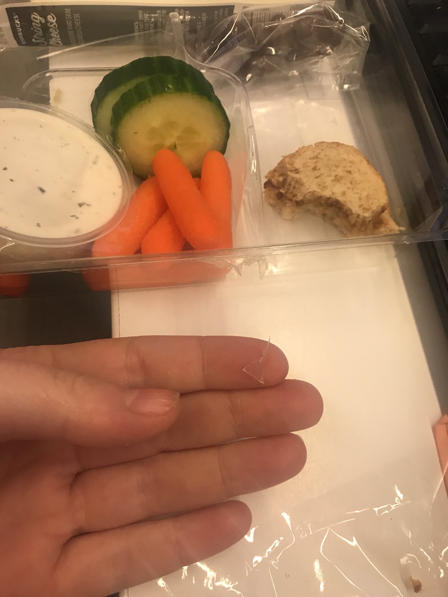 Lindsey Bennett Twitter àªªàª° Was Enjoying My Daily Pb J Protein Box From Starbucks When I Started Chewing On This Lil Piece Of Plastic That Was In My Sandwich Starbucks You Re My Go