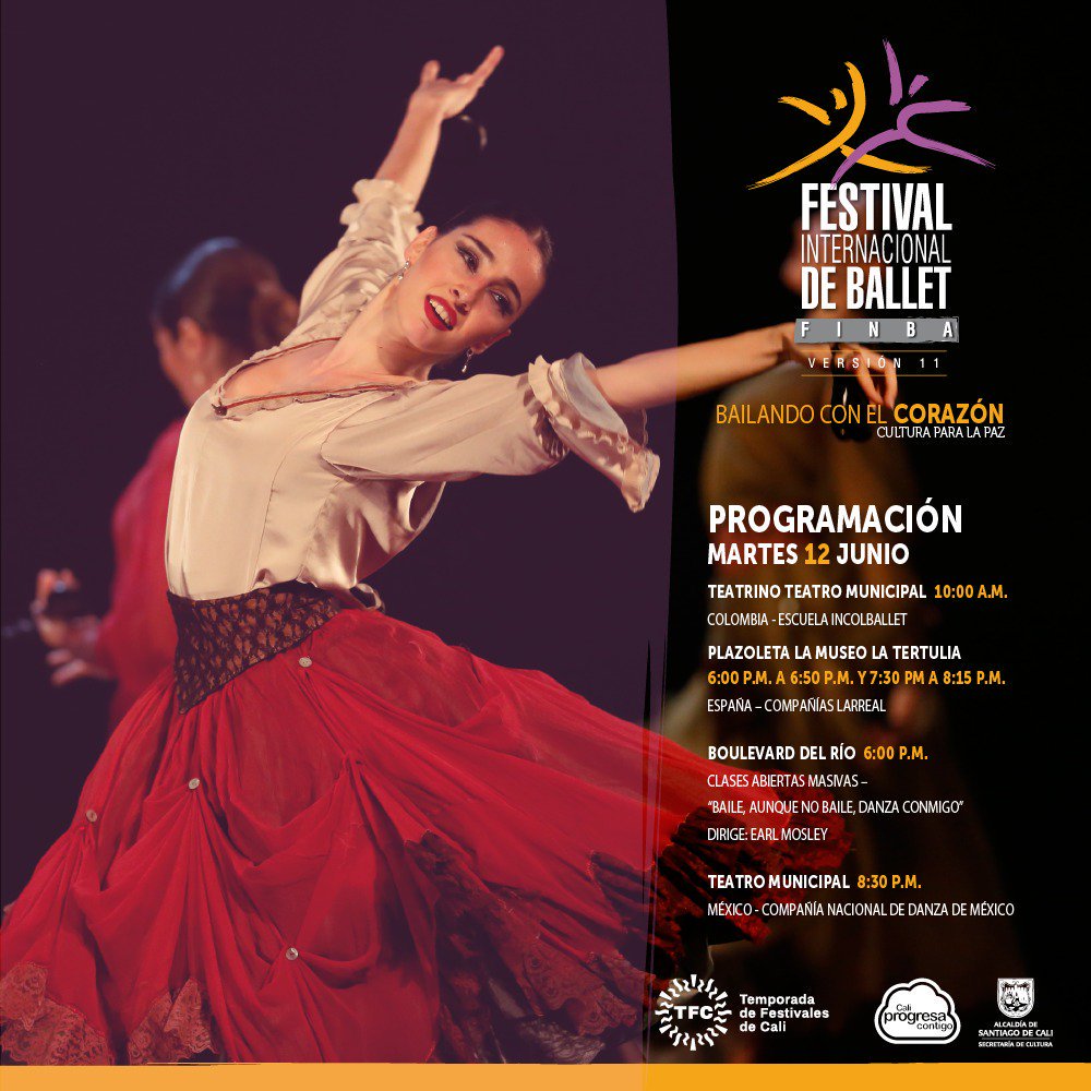 maxcultura's tweet photo. #Maxcultura
FESTIVAL INTERNACIONAL DE BALLET #CaliCo2018
@TmunicipalCali
#BulevarDelRioCali
#CompaniaLarreal #Espana
#EntradaLibre
TEATRINO @MuseolaTertulia
#CompañiaNacionalDeDanzasDeMexico
JUN 12 https://t.co/hFvqkqJYPD
