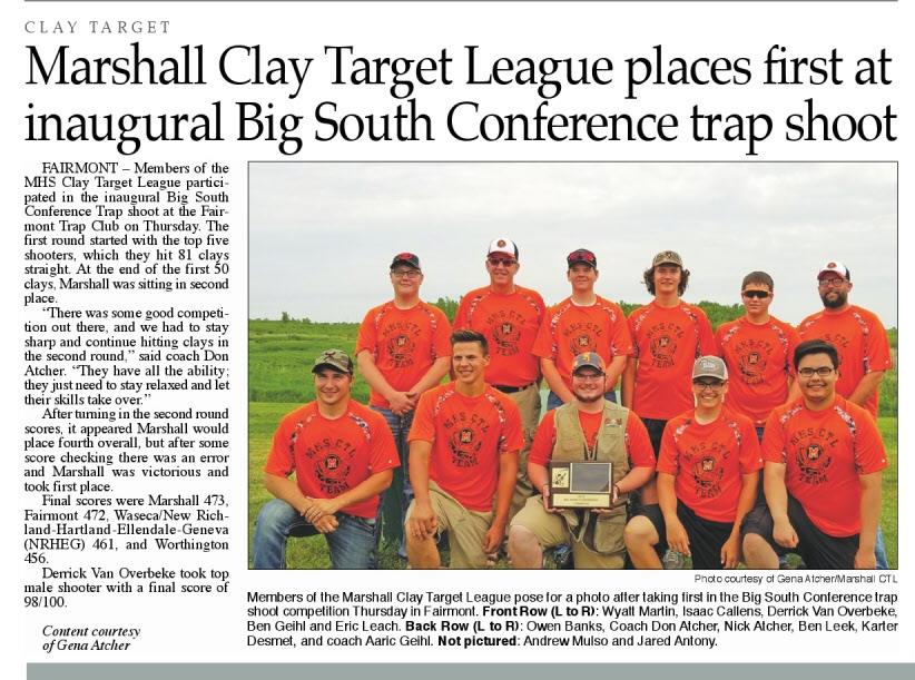 apdesignpro's tweet photo. Marshall Independent had great pictures of MAYBA and Marshall Clay Target team in today's paper. Great looking uniforms! We enjoy working with these groups in Marshall! Thank you MAYBA and MCT. #APGear #APDesignPro https://t.co/cAPgY7JnFL