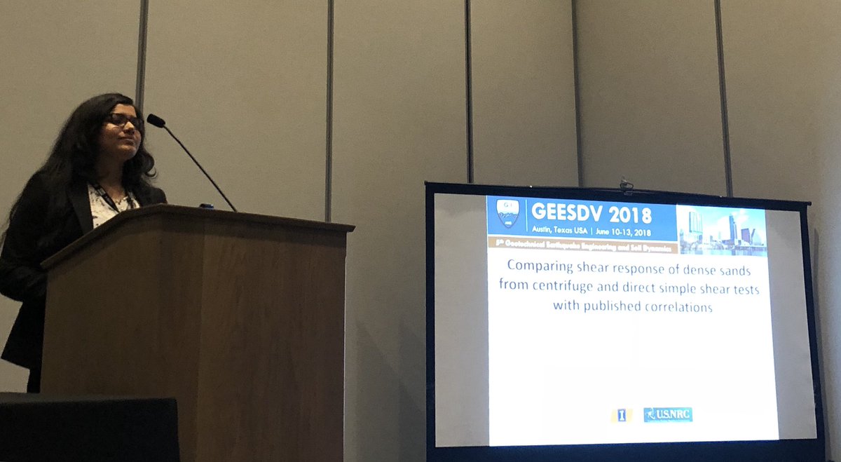 Lopamudra Bhaumik presenting our research on “Comparing Shear Response of Dense Sands from Centrifuge and Direct Simple Shear Tests with Published Correlations” #GEESDV2018 #GEESDV