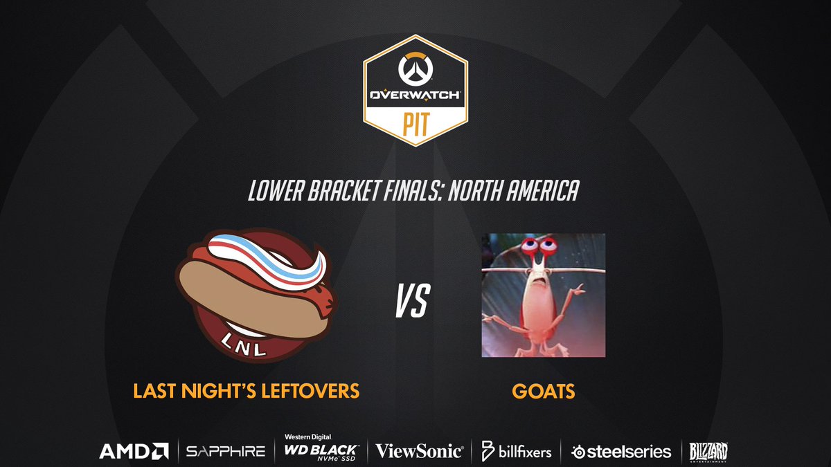 It's time to decide which team is going to advance into the North American Grand Finals.

<a href="/GOATSgg/">Goats</a> will play against <a href="/leftoversow/">🌭 Last Night's Leftovers</a> in the Loser Bracket Finals at 6 PM EDT.

Casters - <a href="/ctHeurix/">Heurix</a> &amp; <a href="/MrBruenj/">Bruenj</a> 

Stream - twitch.tv/overwatchpit
