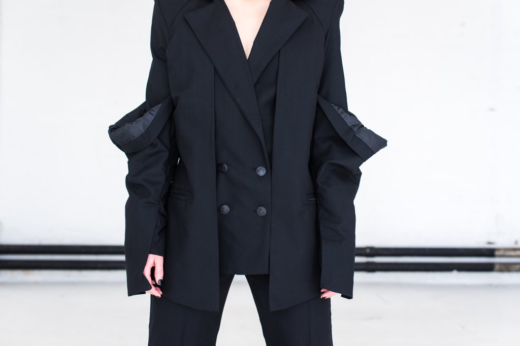 95MatthewTanner's tweet photo. LOOK 5 | A black cotton herringbone woven double layered, double breasted jacket + black herringbone fit + flare trousers | COVEN aw18 | 

Photographer @collettecreative 
Model @emmanilnoc + @cathy_cmpr 

#graduatecollection #look5 #photoshoot #designer #model #photographer https://t.co/nirir1Ts2x