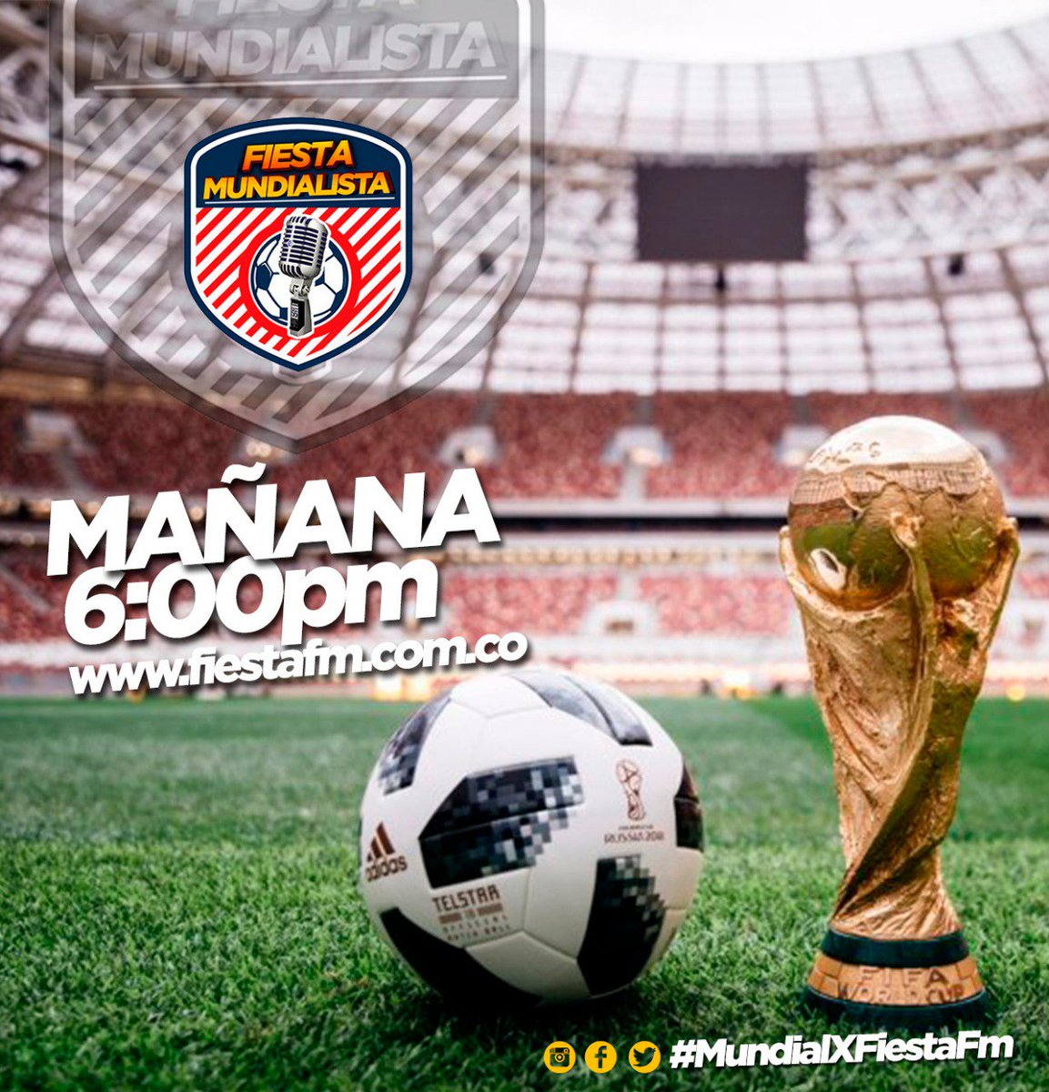 El Dpto. Del Cesar tendrá su programa #FiestaMundialista desde el sistema Radial #FiestaFm. Con todo lo referente al mundial de Rusia 2018 y especialmente <a href="/FCFSeleccionCol/">Selección Colombia</a>. Escucha todos los días desde las 6pm.