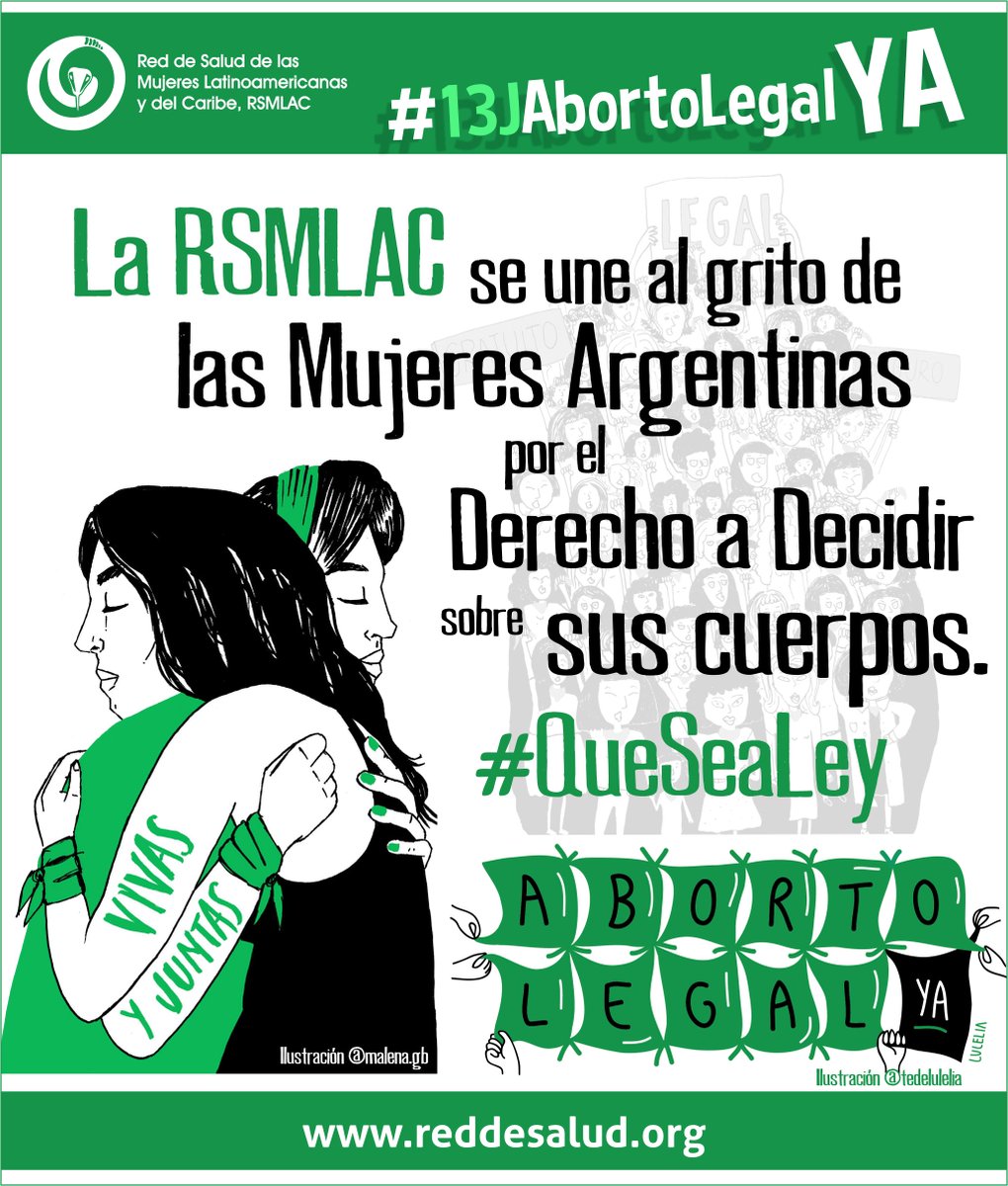 RSMLAC's tweet photo. #13J Desde la Red de Salud de las Mujeres Latinoamericanas y del Caribe #RSMLAC, nos sumamos al grito global por el aborto legal, seguro y gratuito en Argentina #13jAbortoLegalYa #QueSeaLey #AbortoLegalYa #Argentina https://t.co/cit7i8O0oN