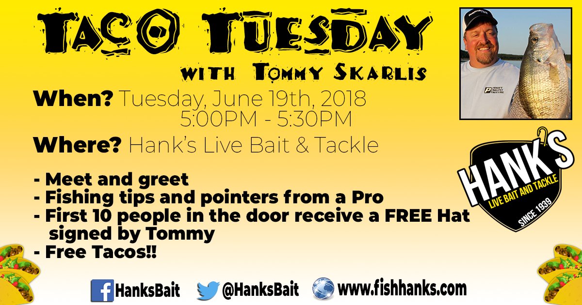 hanksbait's tweet photo. Join us at Hank's next week for Taco Tuesday with Tommy Skarlis! Info pictured below. https://t.co/qA94qydZXV