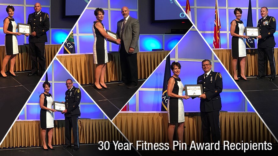 OPPCommissioner's tweet photo. Proud of #OPP members recognized with the 30 Year Fitness Pin at #OACP2018 Awards for their continued focus on lifelong fitness and well-being, a strategic priority for our organization #OACP18 https://t.co/pzIyauVwDp