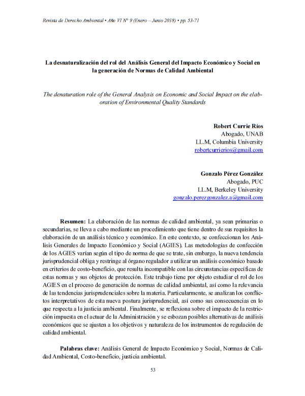 cdauchile's tweet image. #RevistadeDerechoAmbiental de @DerechoUCHILE. Hoy los invitamos a leer el artículo «La desnaturalización del rol del Análisis General del Impacto Económico y Social en la generación de Normas de Calidad Ambiental» de Robert Currie y Gonzalo Pérez | goo.gl/TxHmCu
