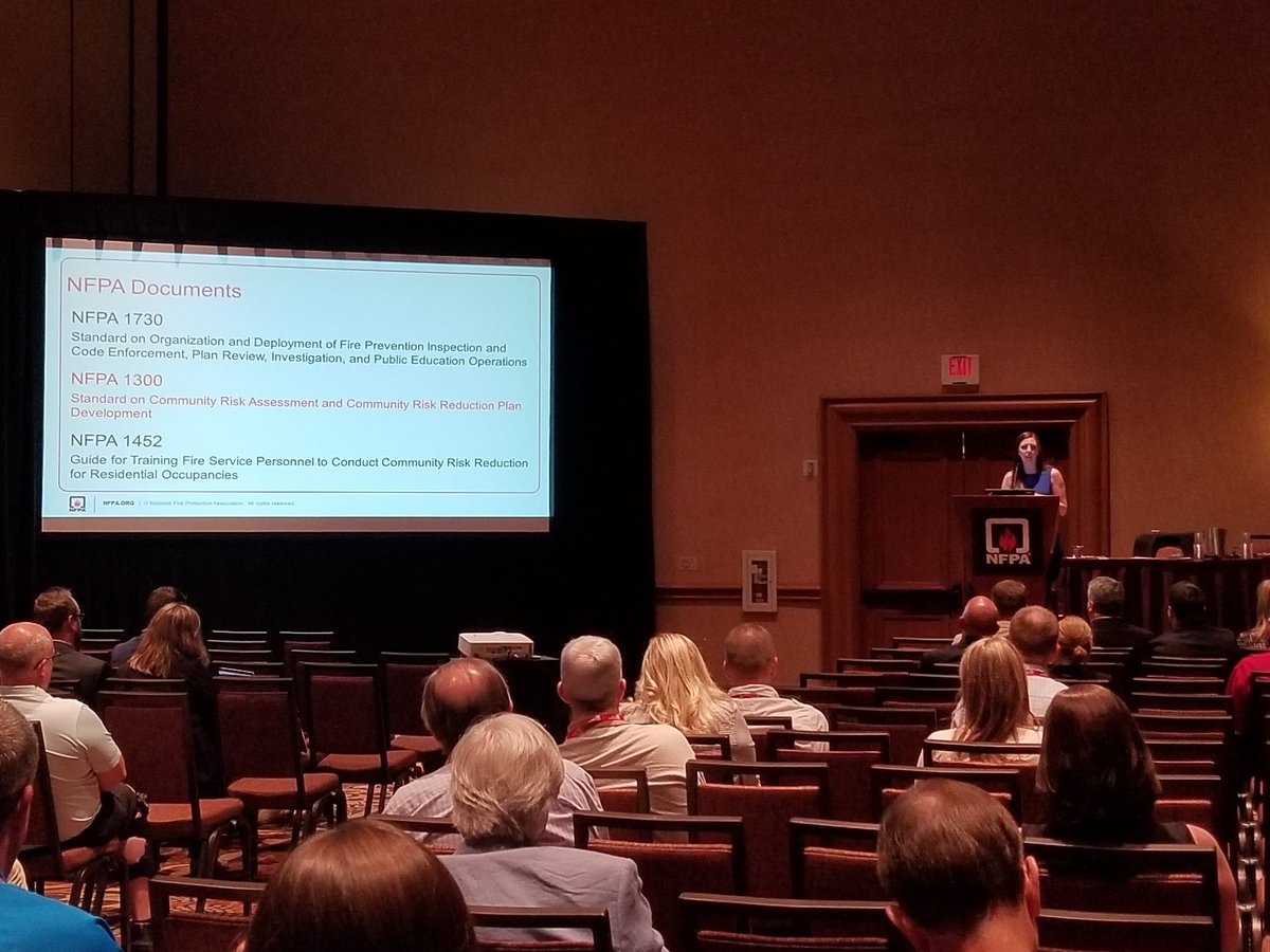 DanGorhamNFPA's tweet photo. Community Risk Reduction: Out of the Standard (#nfpa1300) and Into Your Neighborhood presented by @NFPA community risk reduction strategist Chelsea Rubadou https://t.co/Yql2lEMhz3