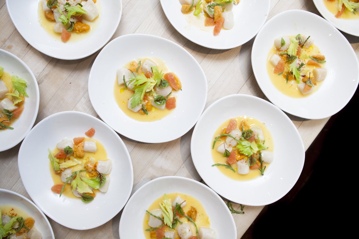 beardfoundation's tweet photo. LIVE on the #JBFKitchenCam: white asparagus terrines, stuffed squash blossoms, squab tortellini with truffles, and more https://t.co/ov3vBAuVWH https://t.co/fBzb3JZLZj