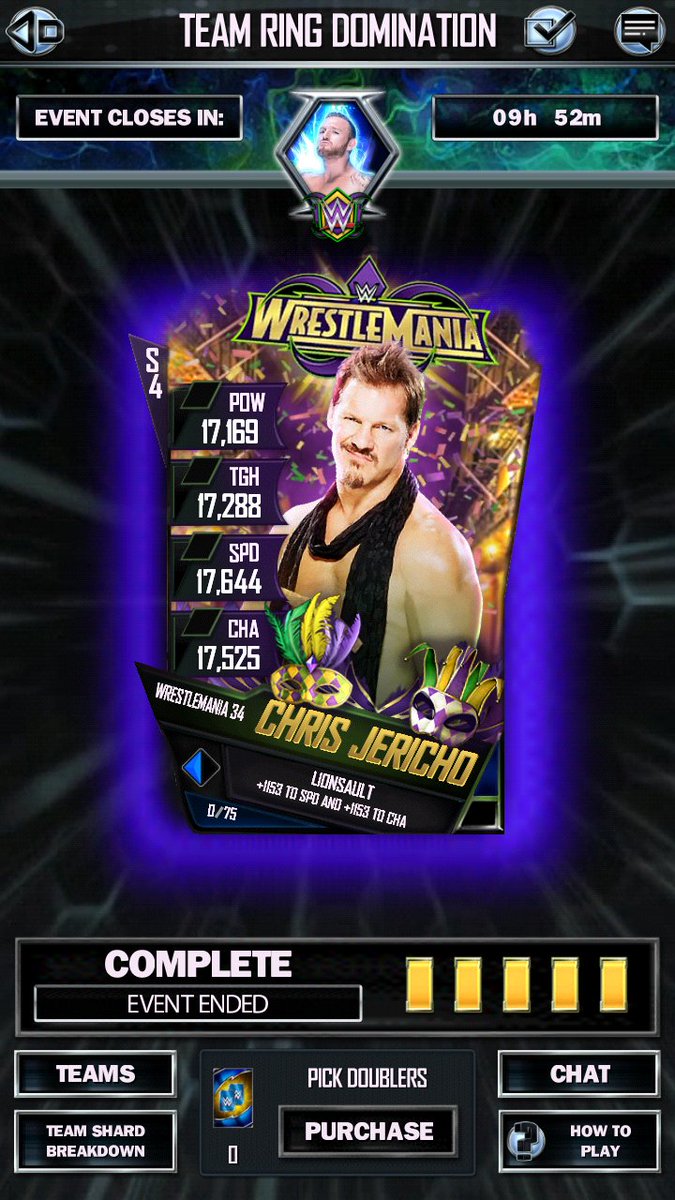 1ManBandTeam's tweet photo. Even with everyone playing side-by-side events we made sure to get RD Y2J. As a side note, we logged Wins #113+114 in BG. Well done fellas👏👏👏 #WWESuperCard https://t.co/ozUzVYZi5C