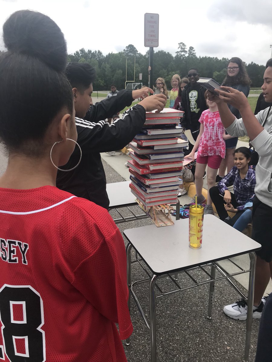 Our first place bridge!  21 textbooks! @EDMS_Principal #EDMSRavens