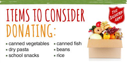 salvationarmy's tweet image. Consider #donating food during your next trip to the grocery store. School holidays can mean no more feeding programs for those in need.