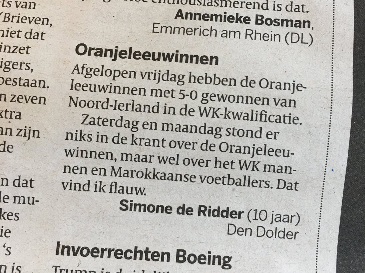 Zomaar twee ingezonden berichtjes in #volkskrant vandaag en gisteren. <a href="/volkskrant/">de Volkskrant</a> regel dit! Onderscheid mannen vs vrouwen, ook in sportberichtgeving is absurd!