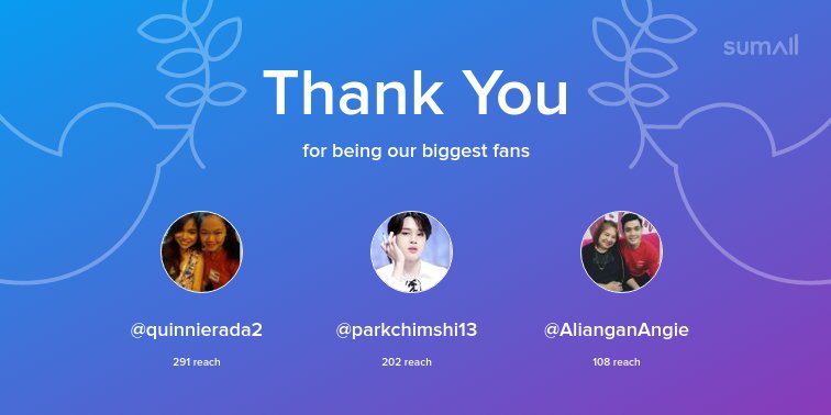 Our biggest fans this week: <a href="/quinnierada2/">💚KB-AMAYA QUINNIE💚</a>, @parkchimshi13, <a href="/AlianganAngie/">KB_ENCA Angie</a>. Thank you! via sumall.com/thankyou?utm_s…