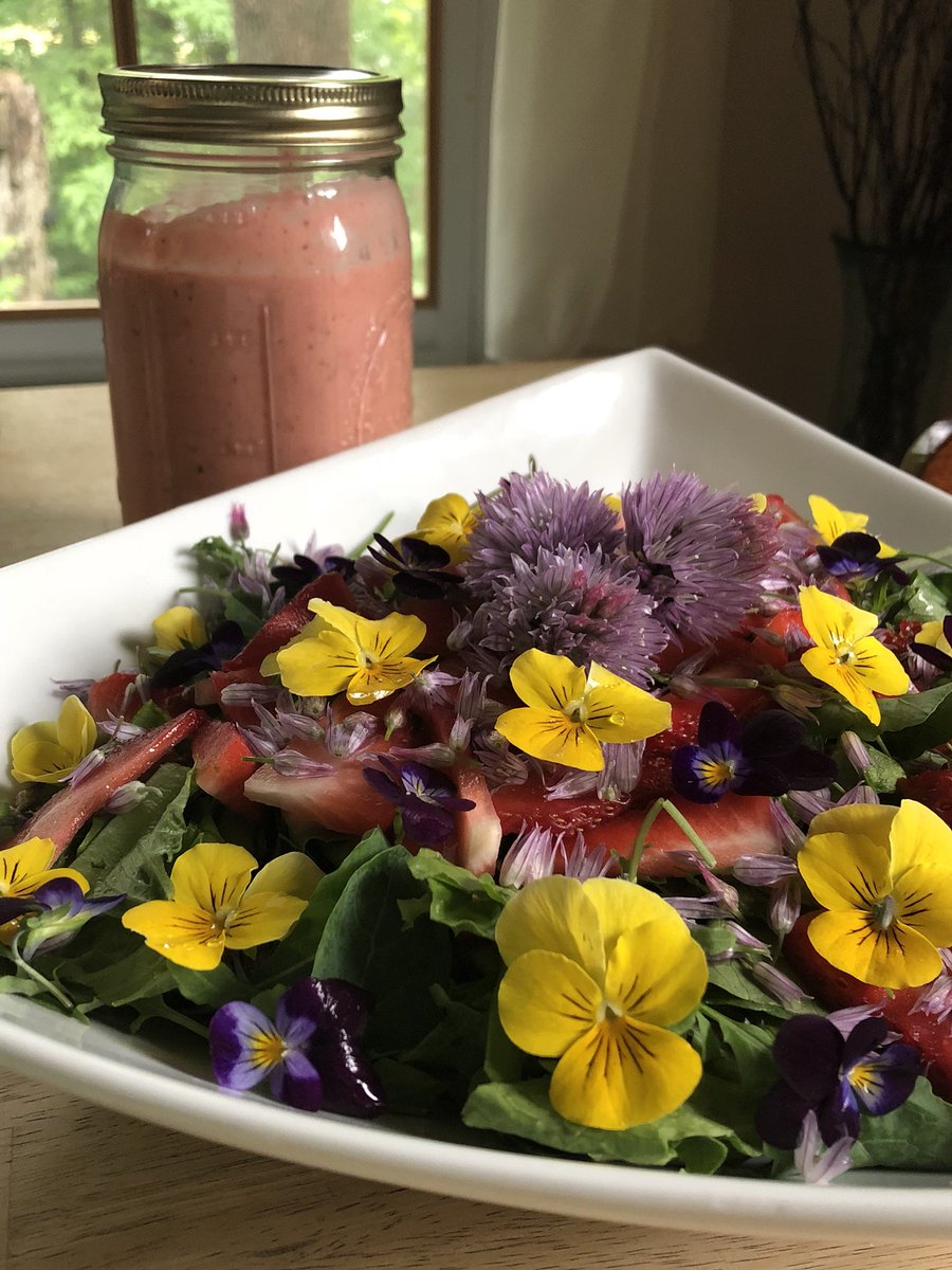 blackforestcafe's tweet photo. Edible garden salad w/ #strawberry #rhubarb vinaigrette @JoppaHillEdFarm #chefsgarden #nh #eatlocal https://t.co/DKeS3Ds6MR