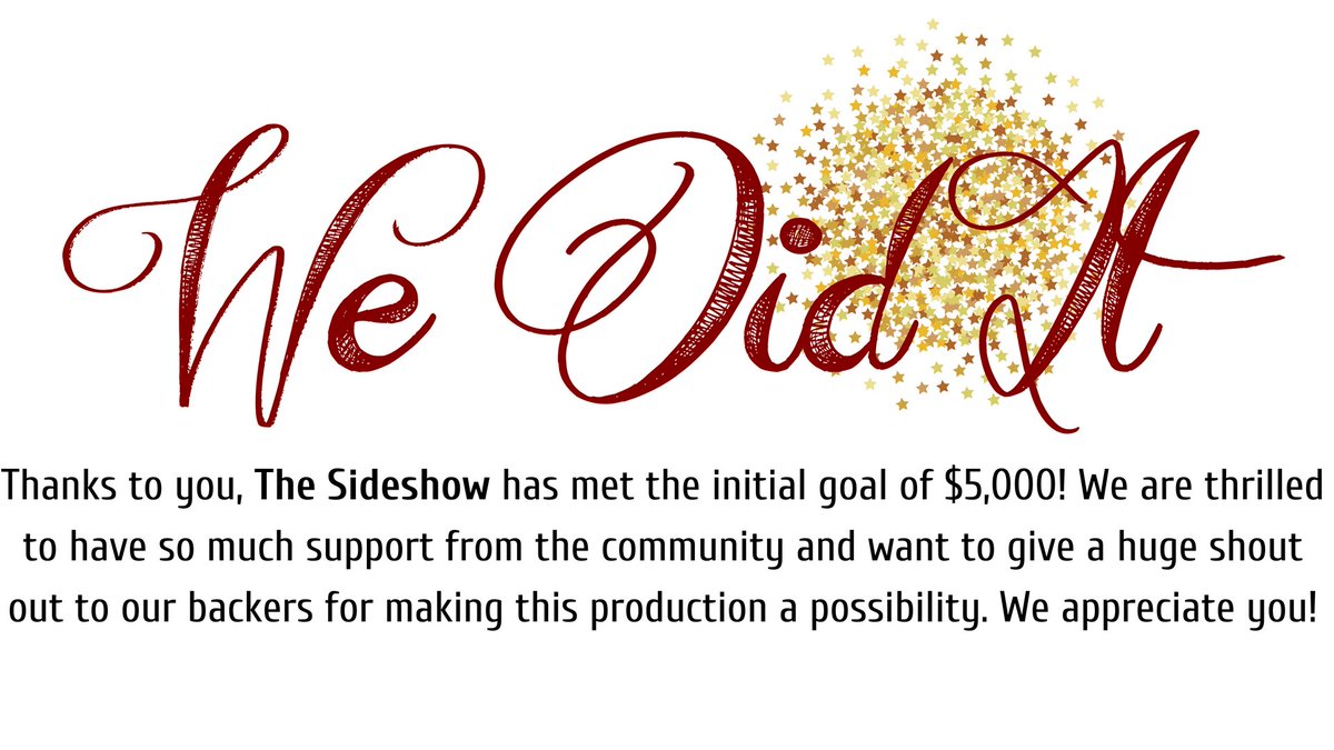TheSideshow's tweet image. We met our initial goal of $5000, but we're not done yet! If we meet our  next goal we will write a letter to Nora Laurello from each of our  backers to display in her dressing room! #immersive #immersivetheatre #losangeles #thesideshow
kickstarter.com/projects/thesi…
