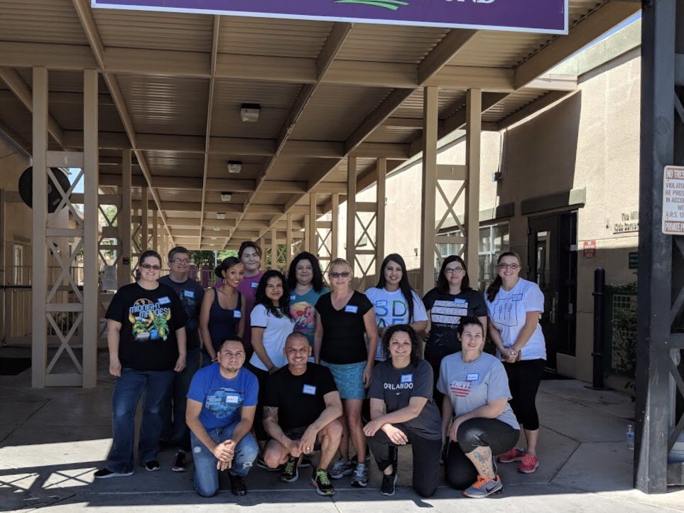 HomewardBoundAZ's tweet photo. They say it takes a village and our friends from @arizonafederal know it, too! They stopped by to paint our family units, and organize our pantry to welcome new families to our campus! Thank you so much! 💜 #HBAZ #ArizonaLove https://t.co/m5s5BulUEs