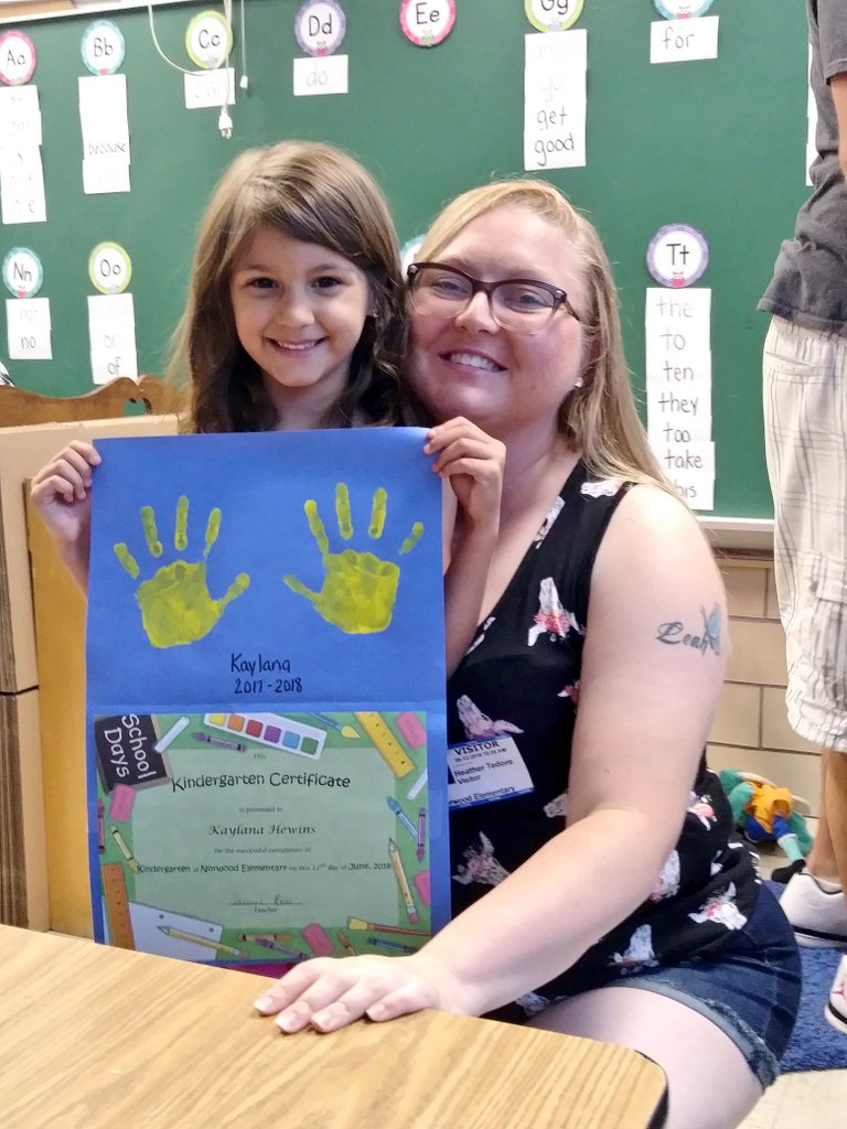 HM_Tedore's tweet photo. This special young lady promoted today! Kindergarten to 1st grade ladies n gents! @NorwoodES @AdgeRoss @MsAsArtRoom @pat3303 @canstafford https://t.co/WZHWaYS6o0