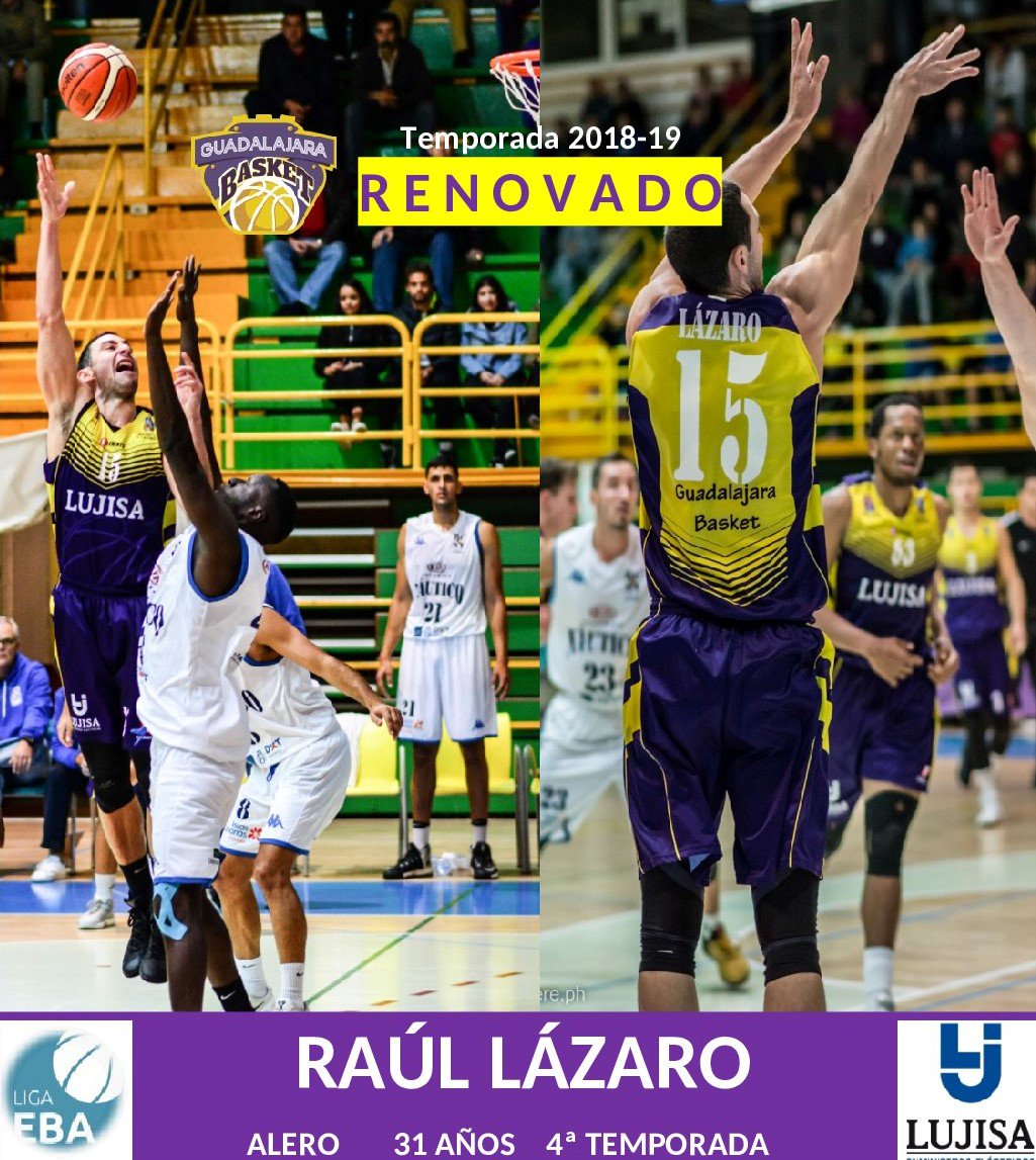 RAÚL LÁZARO renueva con el <a href="/Lujisa_SA/">LUJISA</a> Guadalajara para la temporada 2018-19 en liga EBA.
Será su 4 temporada para nuestro jugador franquicia y uno de los mejores jugadores de la categoria.
#VamosGuada