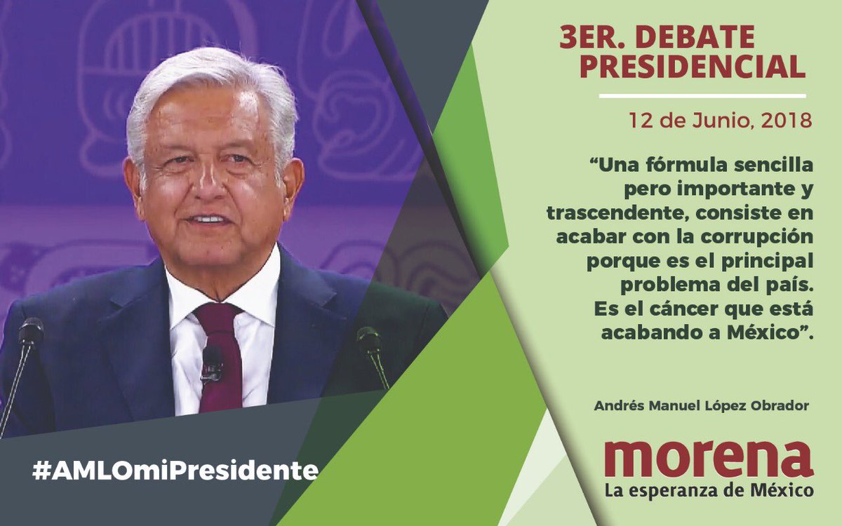 rosaicela_'s tweet photo. En #DebateINE @lopezobrador_ propone acabar con la corrupción #AMLOmiPresidente #JuntosHaremosHistoria https://t.co/UNURy73cgK
