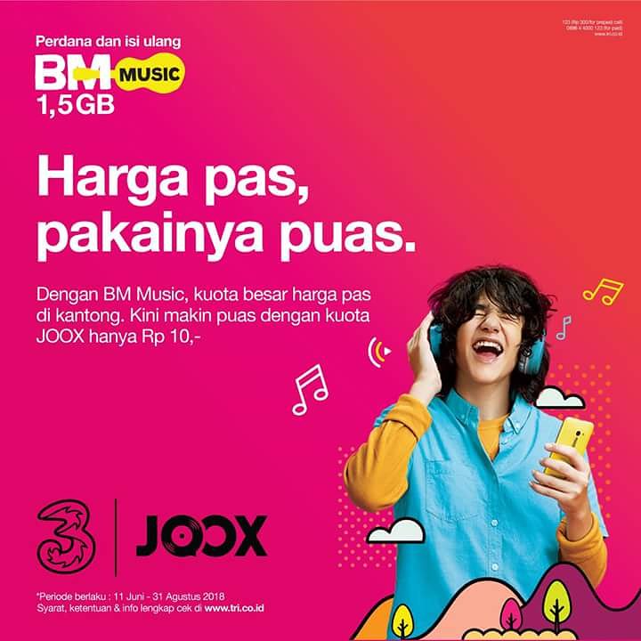 Puasin nge-JOOX hanya dengan isi ulang.

Dengan isi ulang nomor Tri kamu minimal Rp 10.000, kamu bisa membeli kuota JOOX hanya dengan Rp10.

Info: tri.co.id/PerdanaBM
.
#tri #triindonesia #sayangitutri #bmmusic