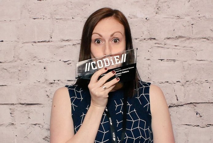 Hey <a href="/churnzero/">ChurnZero</a> I’m bringing home some bling! We’re so thrilled and honored to receive the CODiE Award for best Customer Success Management Solution!! #codie18