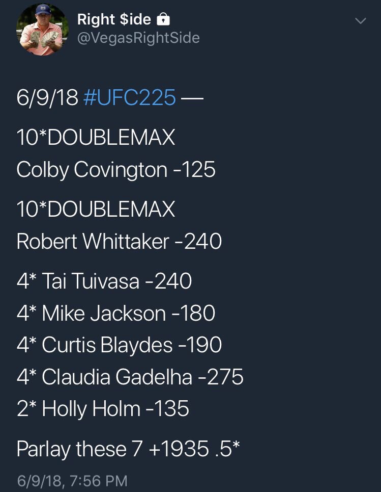 TheRightSideLLC's tweet photo. I challenge anyone that thinks they know UFC .. to pick 13 fighters & try to go 13-0
If you can pick 13 winners in a row like me .. I’ll delete my twitter account
IT WONT HAPPEN. The ONE & ONLY @VegasRightSide
No one else has the information I have my hands on.
#UFCExpert https://t.co/Fg4gTw98VK