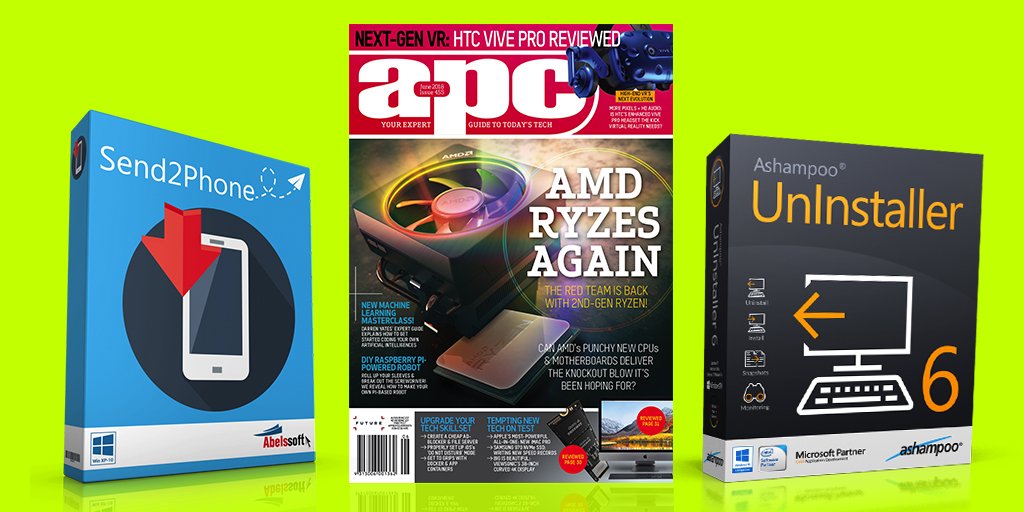 APCmag's tweet photo. FREE STUFF! Maintain cleanliness and stability: shed useless software with @Ashampoo's Uninstaller 6. PLUS, share files with your phone with ease: drag and drop between devices with @abelssoft's Send2Phone! Free with your copy of APC 455! https://t.co/XjmWEhidqp