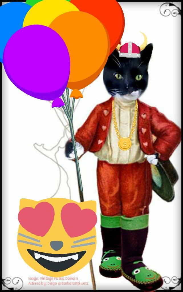 GordonHarmony's tweet photo. @MightyMolasses Your right Mo !
Stevie loves a dress-up.
REMEMBER #FrogSlippers ? 🐸🐸

@StevieEvilCat  is the DON RICKELS of cat TWITTER. 
He needs more anipal followers. 
When he hits #Stevie10K it will be a wild day at the lair !
(Photo @BarbaraBpiwetz Art plus stickers 😉) https://t.co/kjXR8dMYe6