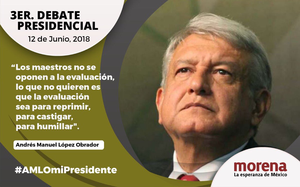 yeidckol's tweet photo. Los maestros no se oponen a la evaluación, lo que no quieren es que la evaluación sea para reprimir, para castigar, para humillar: @lopezobrador_ 

#AMLOmiPresidente https://t.co/Ue8JXbKqjl