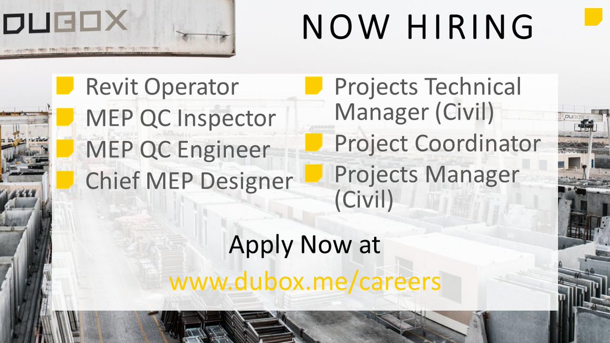 Our subsidiary, DuBox, is #hiring with seven #vacancies. Interested in any of these positions? Apply at dubox.me/careers
#AmanaContracting
#AmanaVacancies
#AmanaHiring
#Dubai
#DubaiIndustrialPark