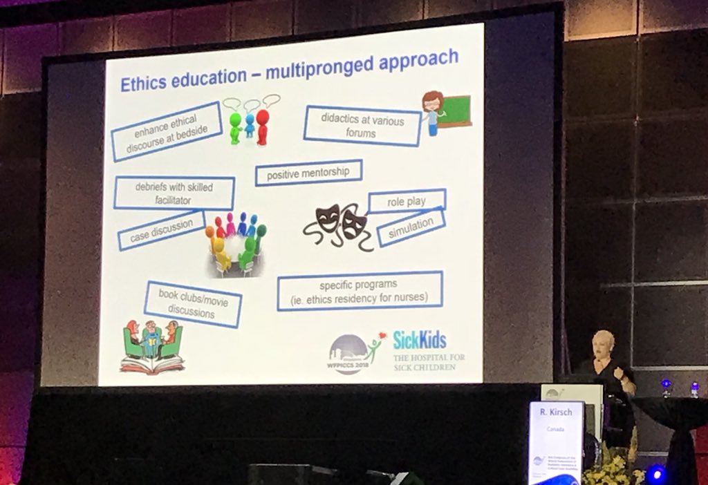 viviantrinder's tweet photo. The always fabulous @RoxanneKirsch presenting on how ethics education can reduce moral distress in clinical practice #WFPICCS18 #PedsICU @SickKidsNews https://t.co/pVgc6s975s